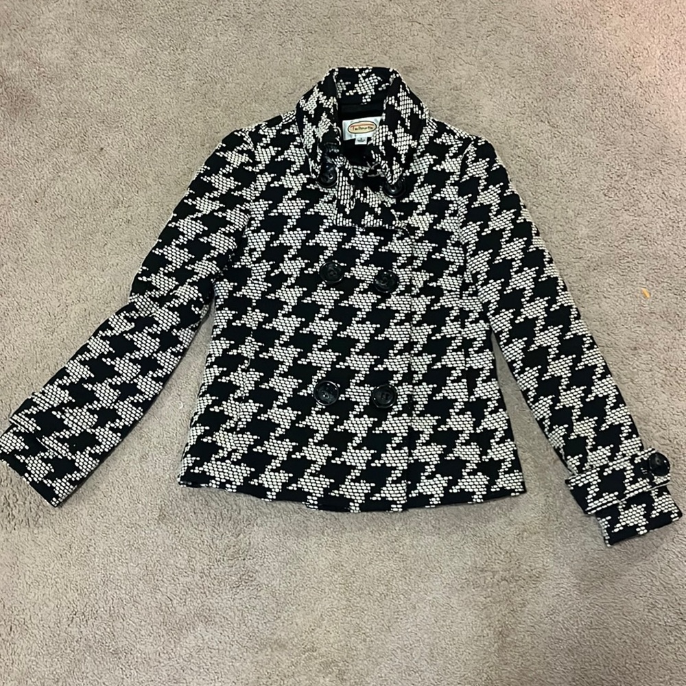 Talbots houndstooth wool and poly pea coat double breasted coat